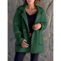 Women's green oversized coat with a contrast-trim, open-lapel design