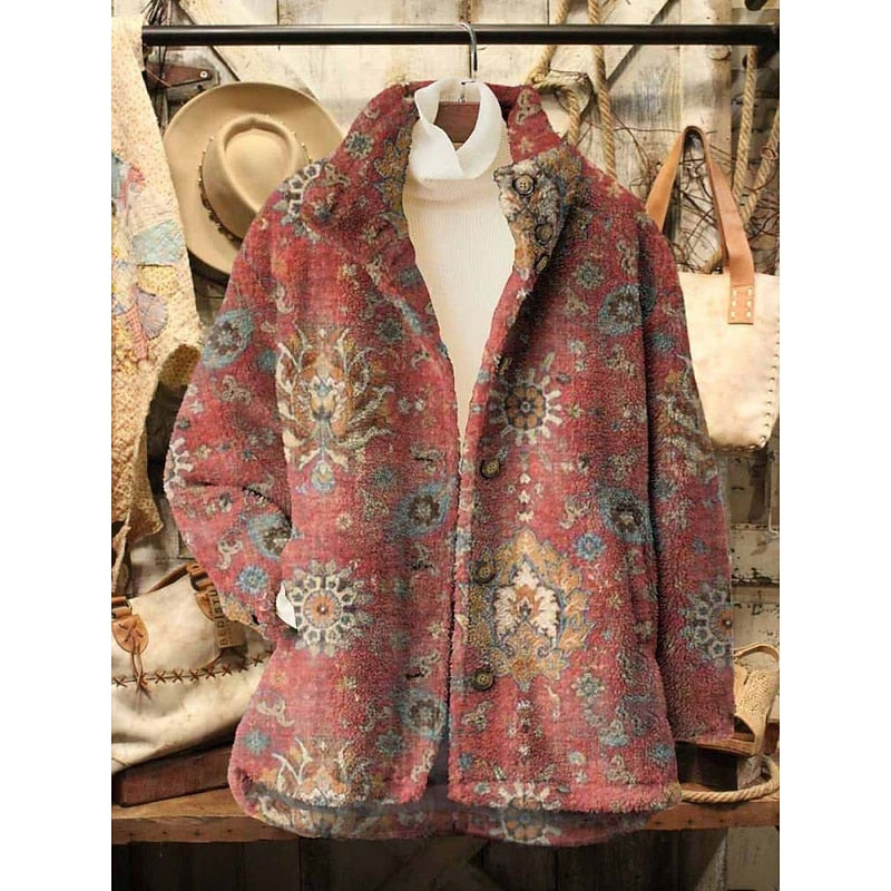 Women's wine vintage floral print jacket