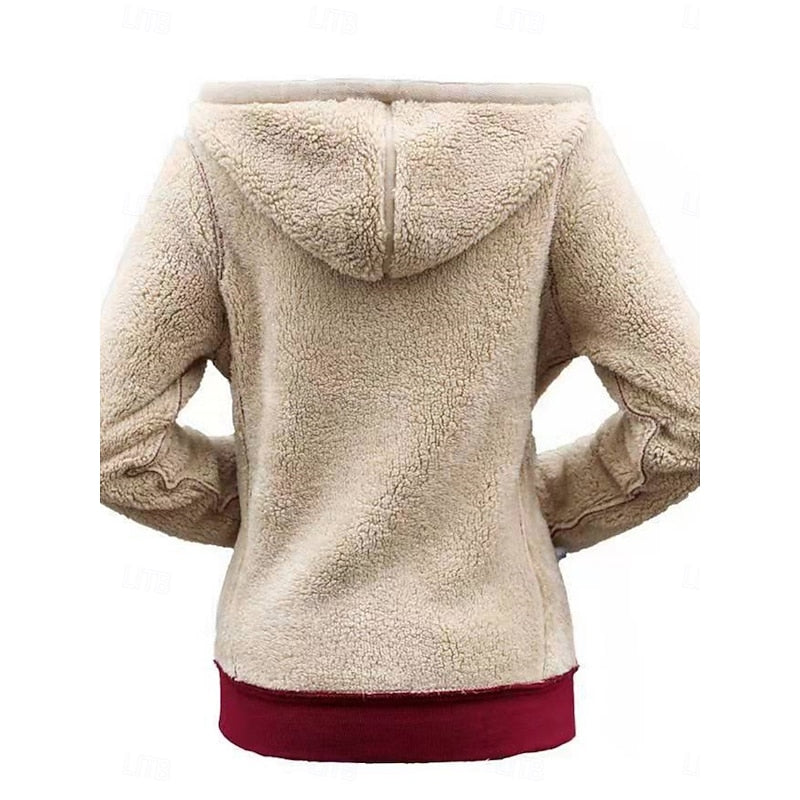 Women's fleece-lined hooded jacket with a zip-up front closure