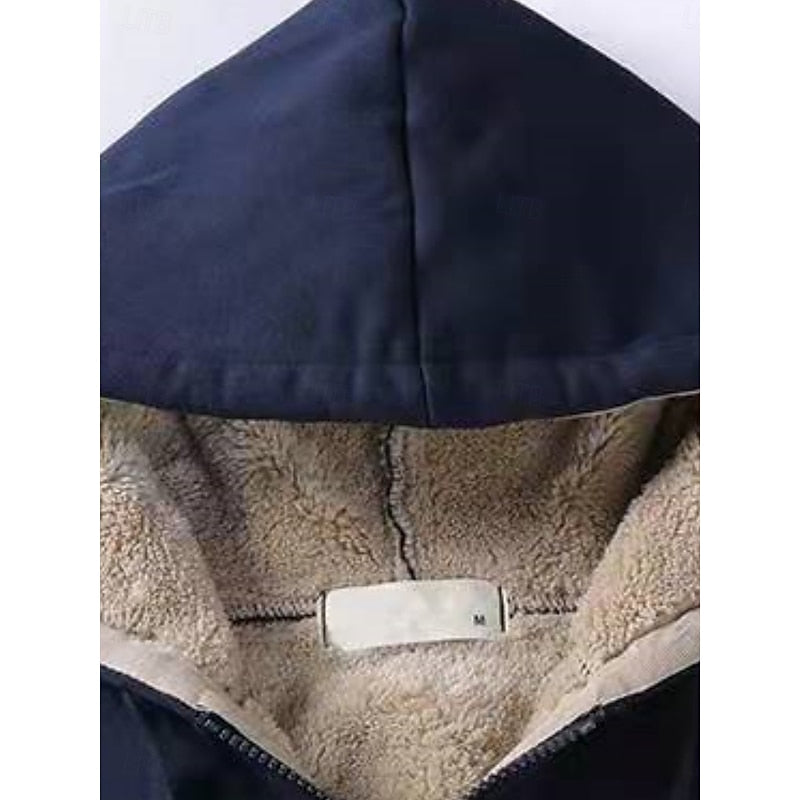 Women's fleece-lined hooded jacket with a zip-up front closure