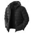 Men's black hooded quilted puffer jacket with insulated lining