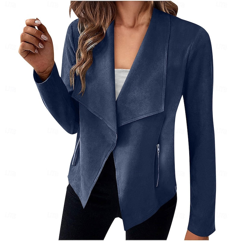 Women's draped open-front duster jacket with zip pocket