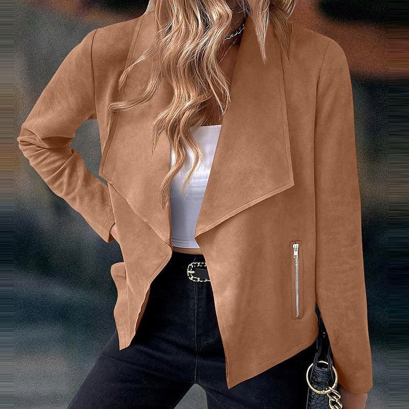 Women's draped open-front duster jacket with zip pocket