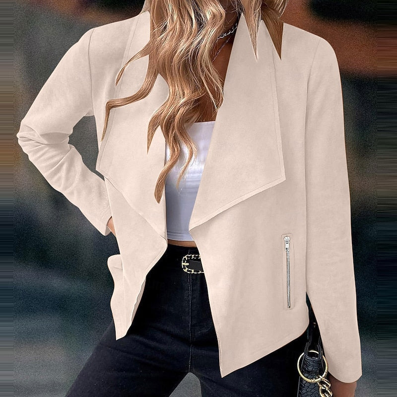 Women's draped open-front duster jacket with zip pocket