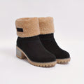 Women's cuffed block heel ankle boots with treaded sole