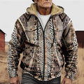 Men's khaki patterned zip-up jacket with lined hood