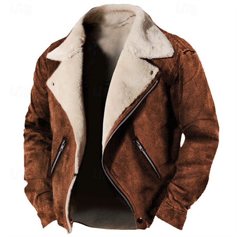 Men's plush-lined winter jacket with a classic collar and zip pockets