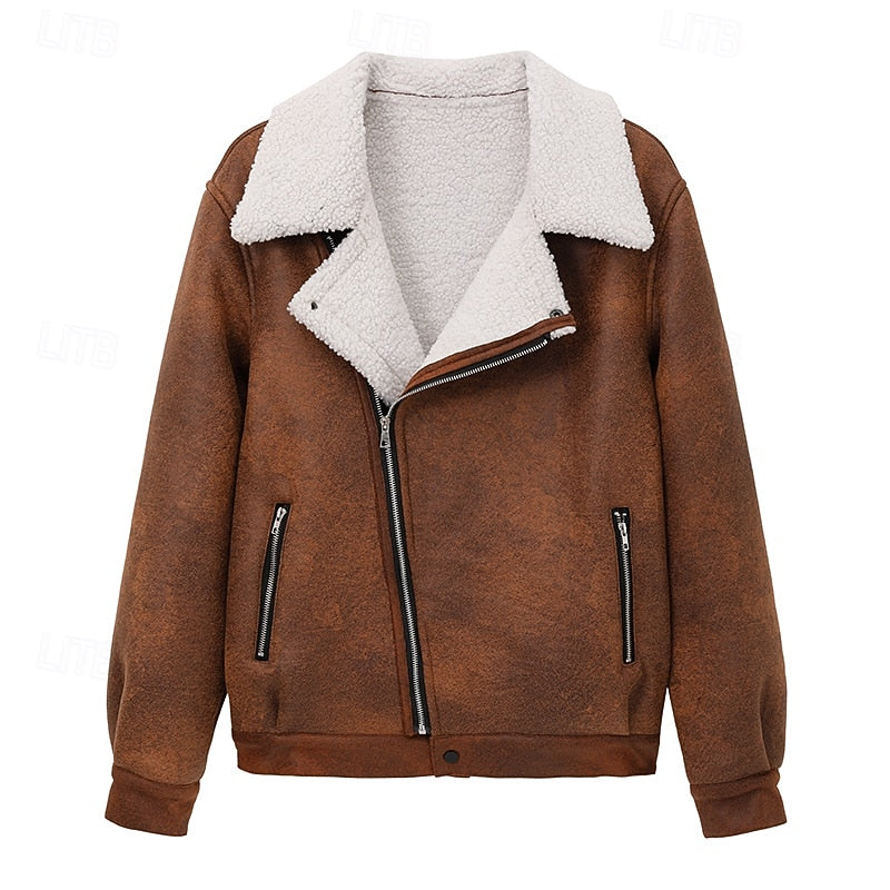 Men's plush-lined winter jacket with a classic collar and zip pockets