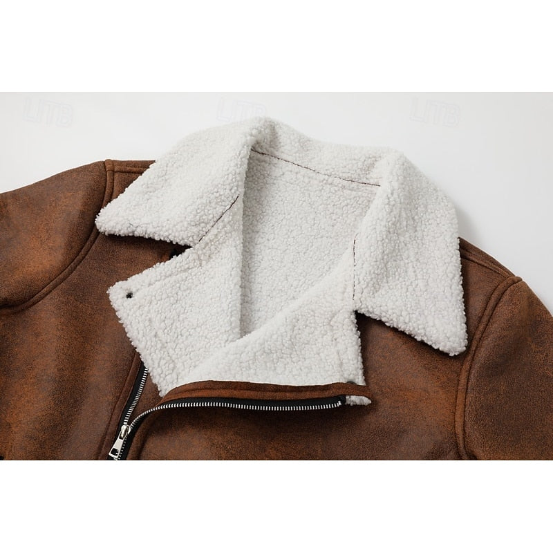 Men's plush-lined winter jacket with a classic collar and zip pockets