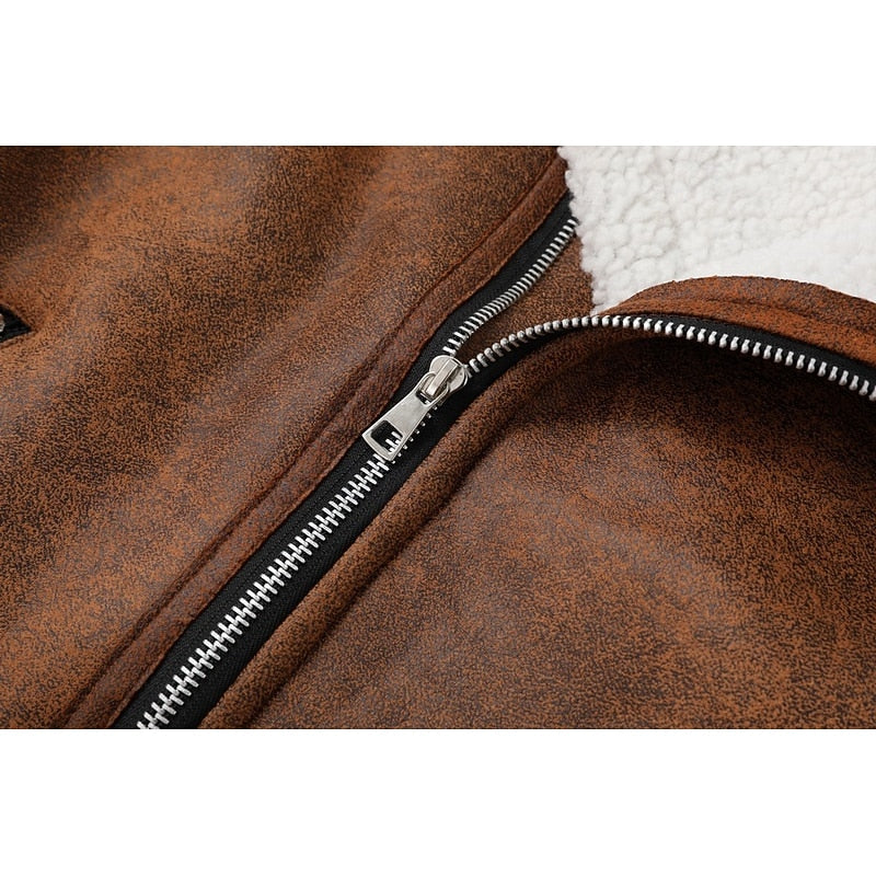 Men's plush-lined winter jacket with a classic collar and zip pockets