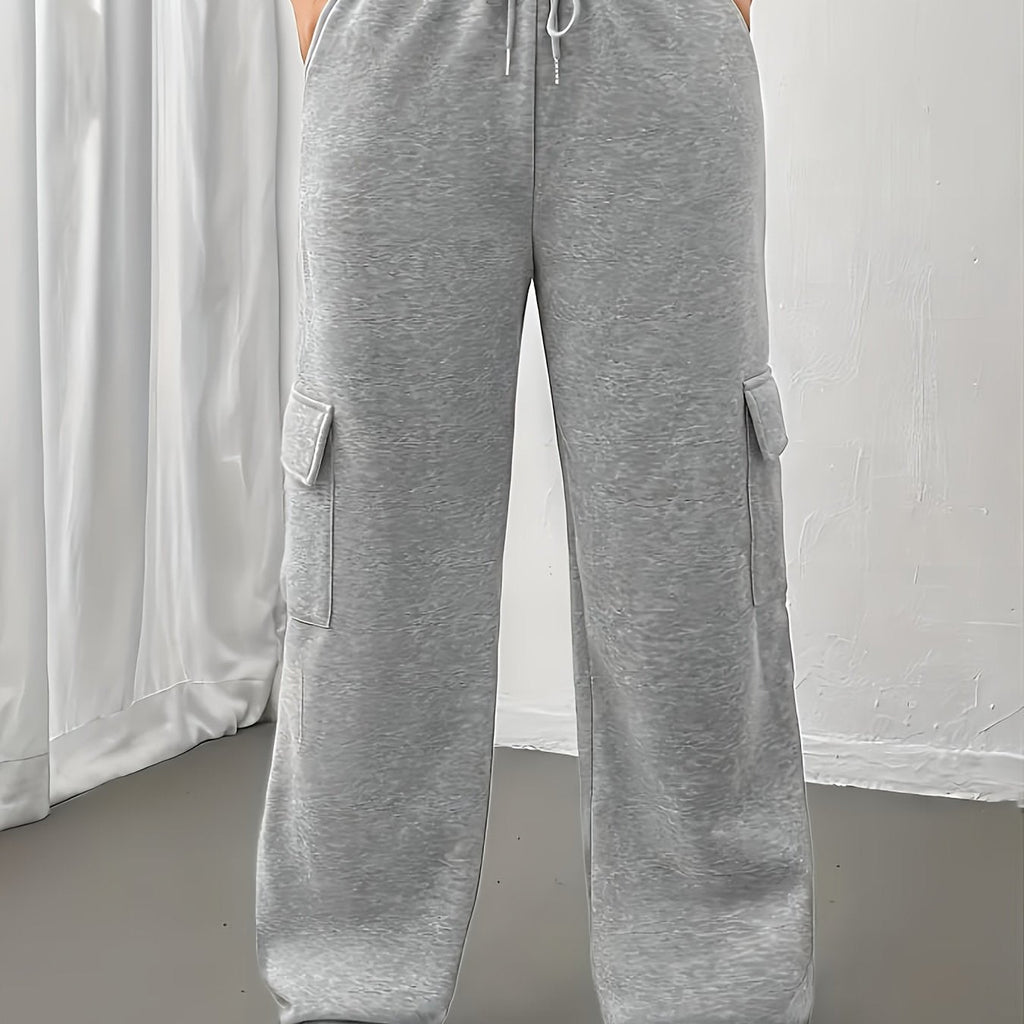 Women's grey cargo joggers with drawstring waist and side pockets