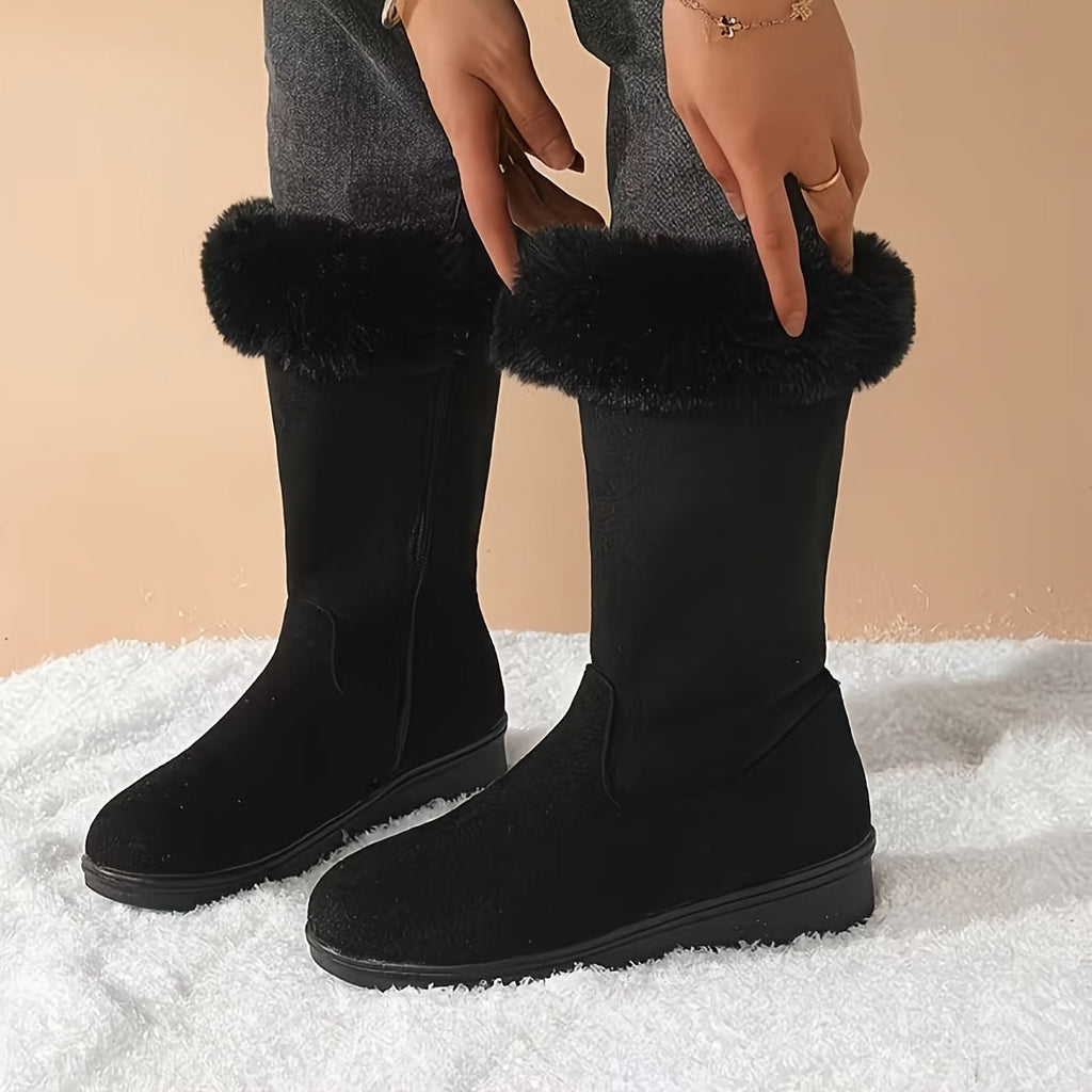 Women's cuffed slip-on winter boots with anti-slip sole