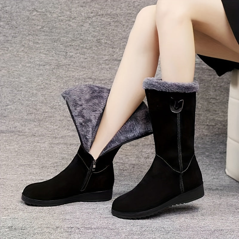 Women's cuffed slip-on winter boots with anti-slip sole