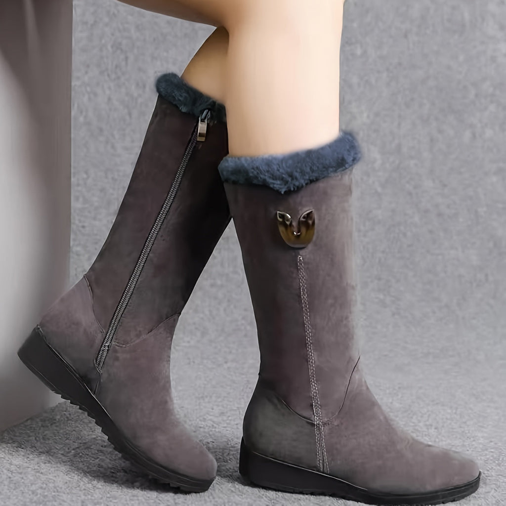 Women's cuffed slip-on winter boots with anti-slip sole
