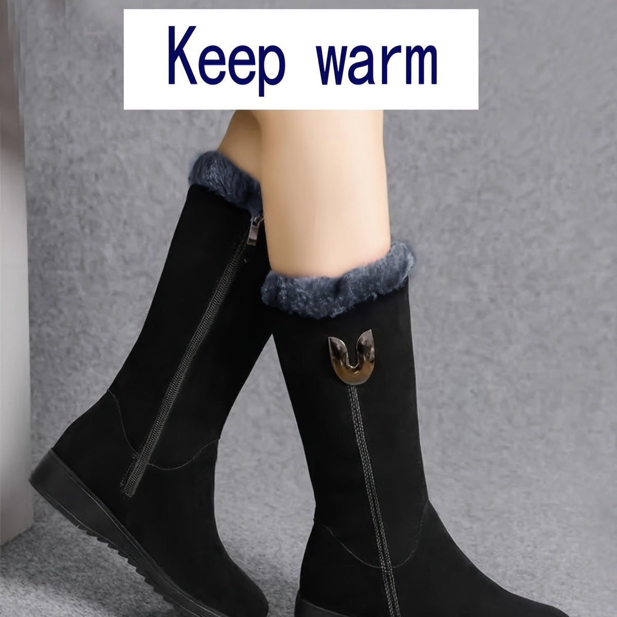 Women's cuffed slip-on winter boots with anti-slip sole