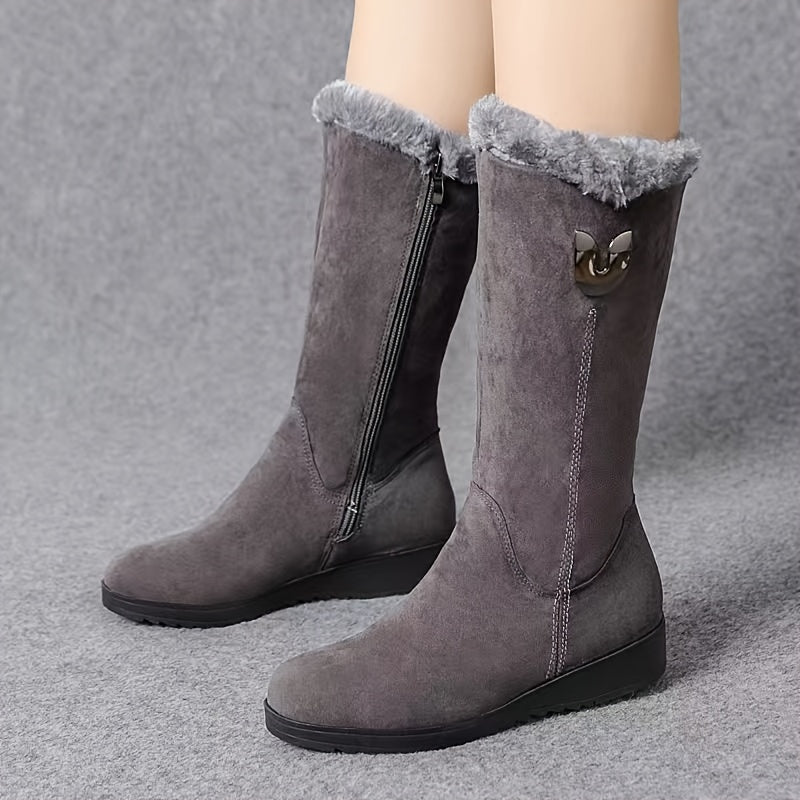 Women's cuffed slip-on winter boots with anti-slip sole