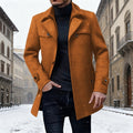 Men's brown tailored longline winter coat with notch collar