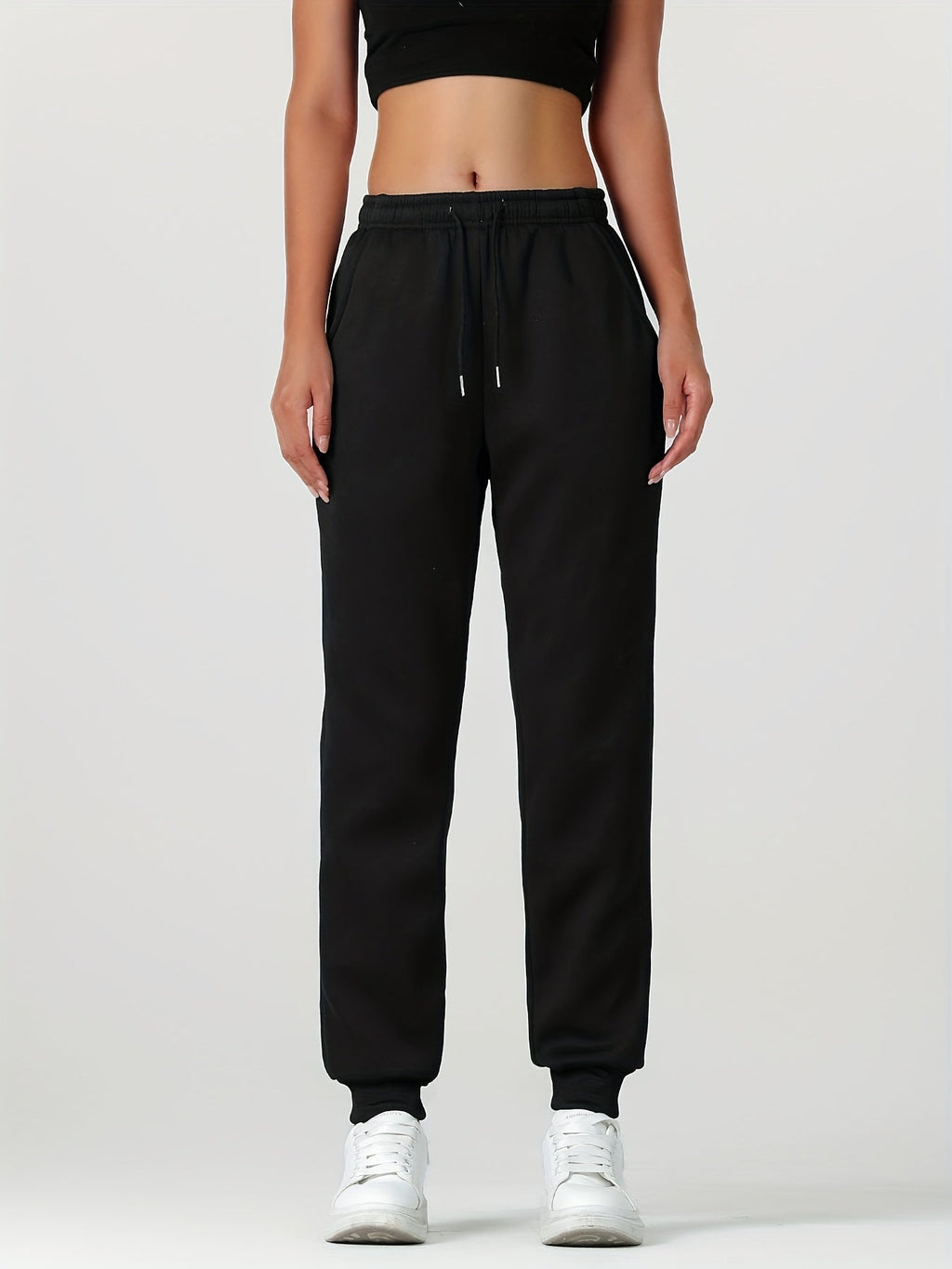 Women's soft-lined cuffed joggers with a drawstring waist and slant pockets