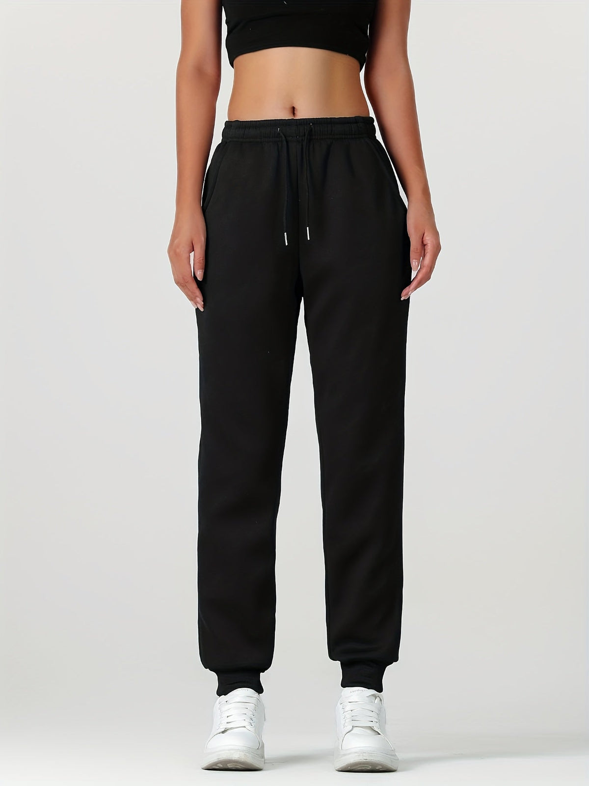Women's soft-lined cuffed joggers with a drawstring waist and slant pockets