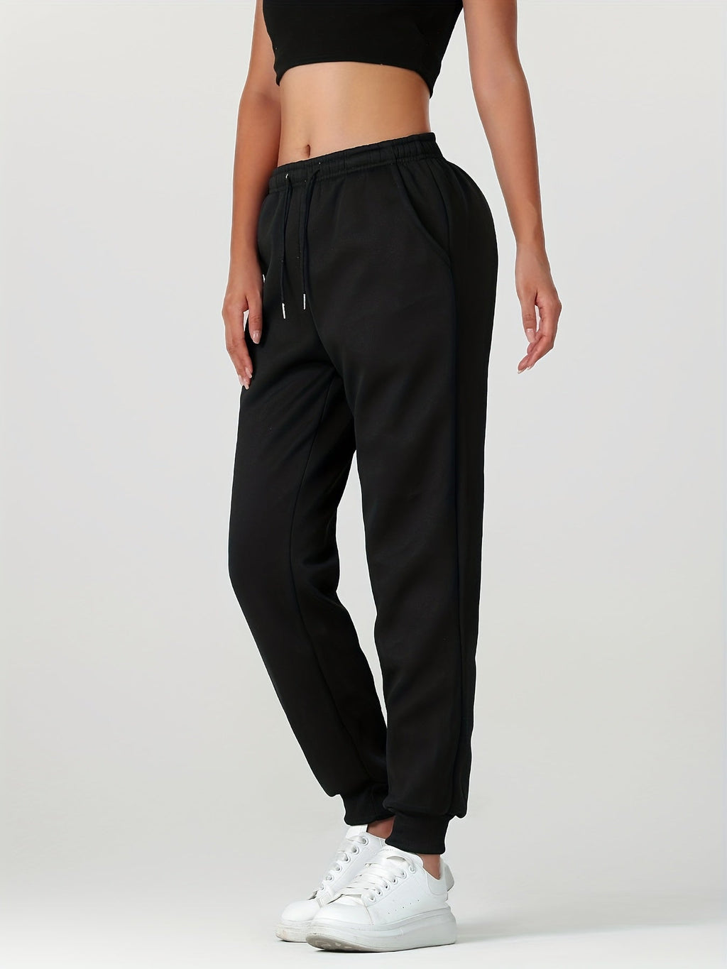 Women's soft-lined cuffed joggers with a drawstring waist and slant pockets