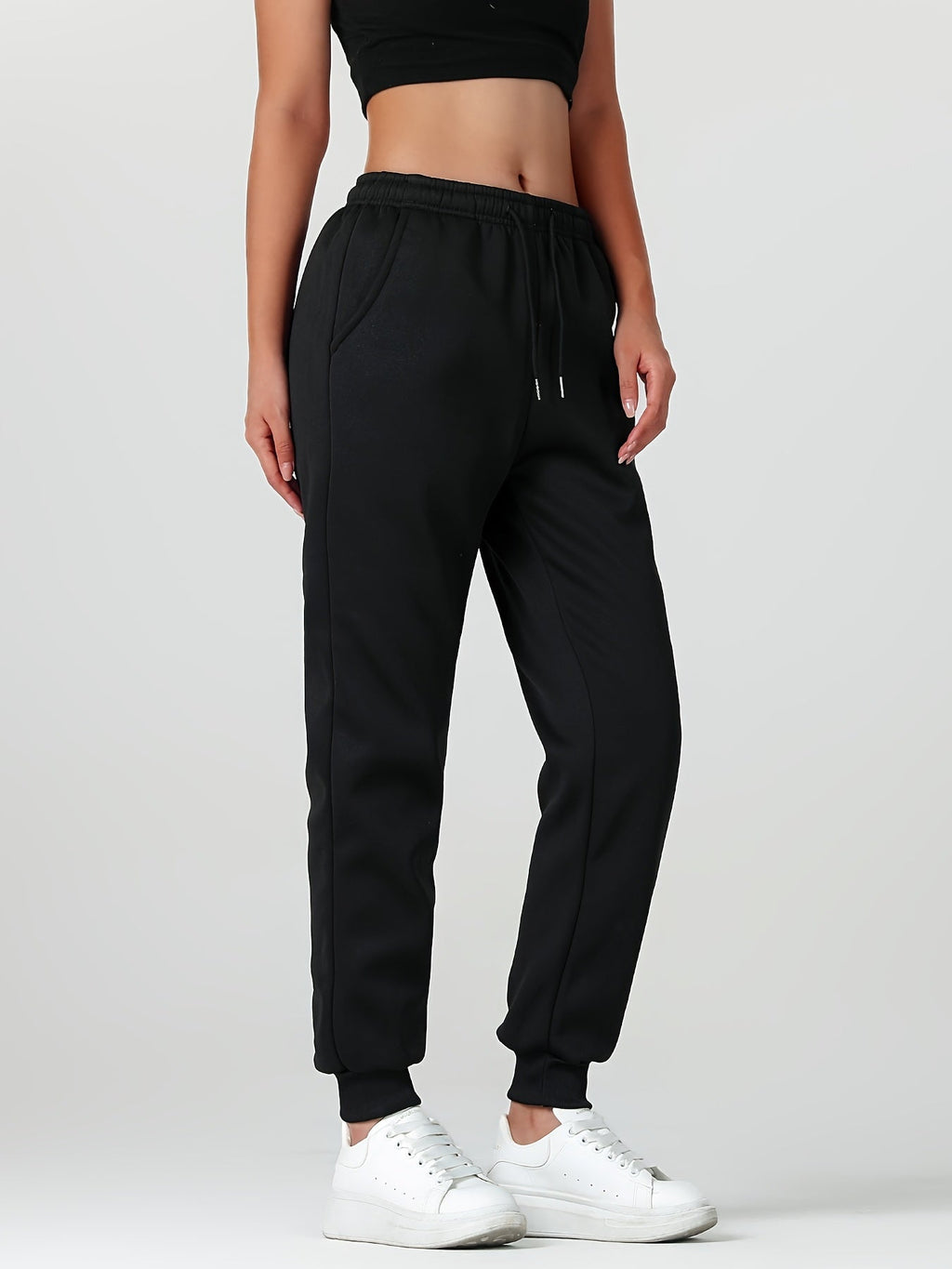 Women's soft-lined cuffed joggers with a drawstring waist and slant pockets