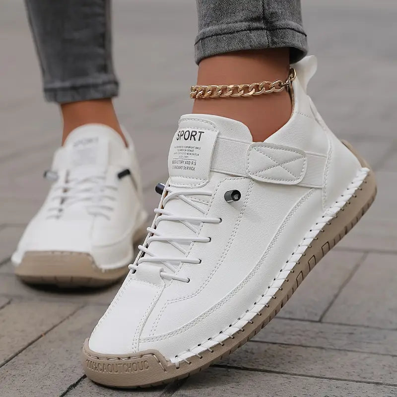 Women's white lace-up casual sneakers with a cushioned sole