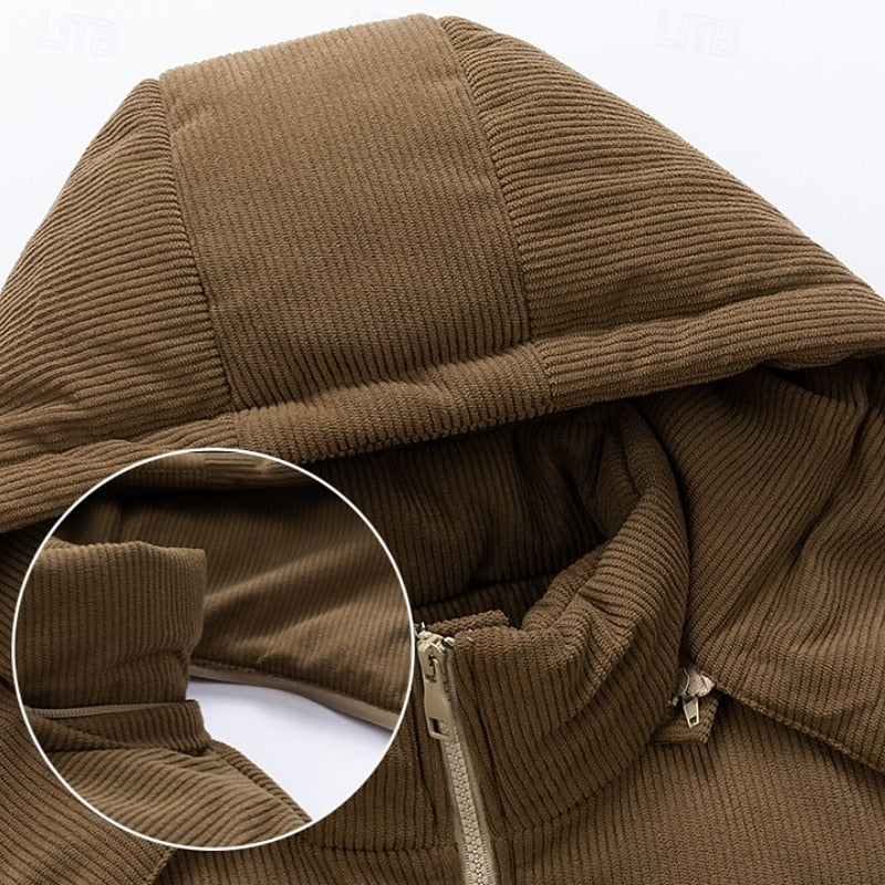 Men's two-tone hooded insulated puffer jacket with a full zip