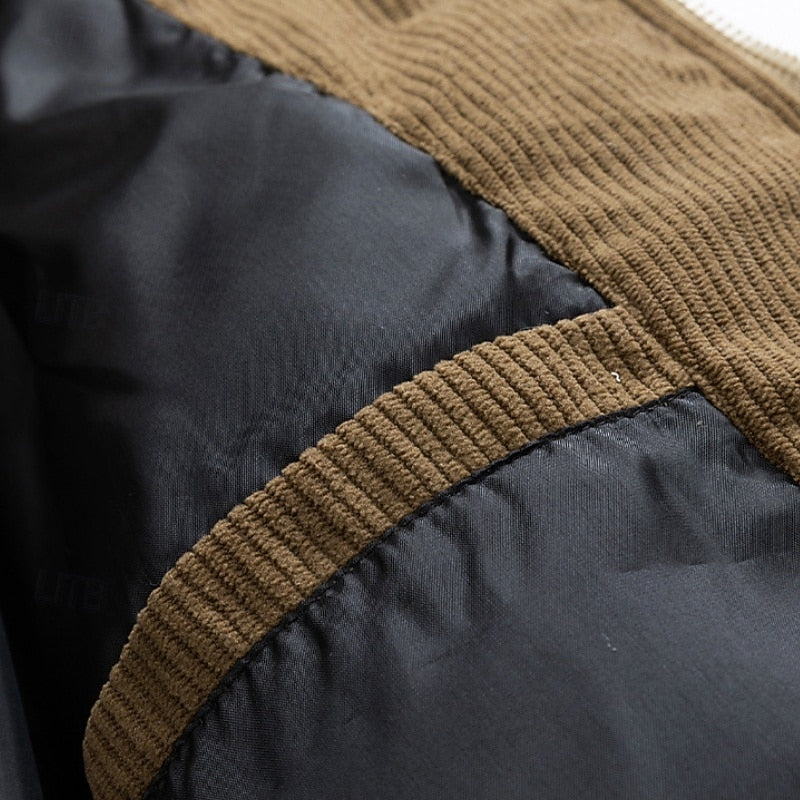 Men's two-tone hooded insulated puffer jacket with a full zip