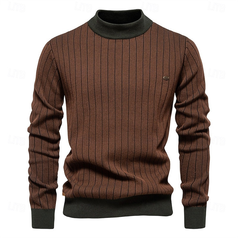 Men's ribbed mock neck sweater with a tailored, relaxed fit