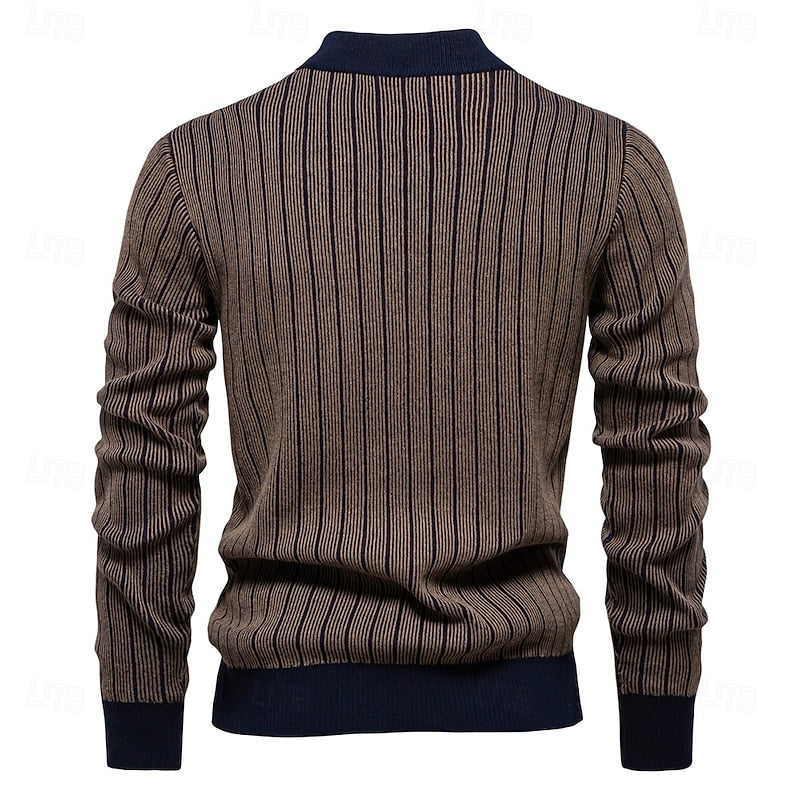 Men's ribbed mock neck sweater with a tailored, relaxed fit