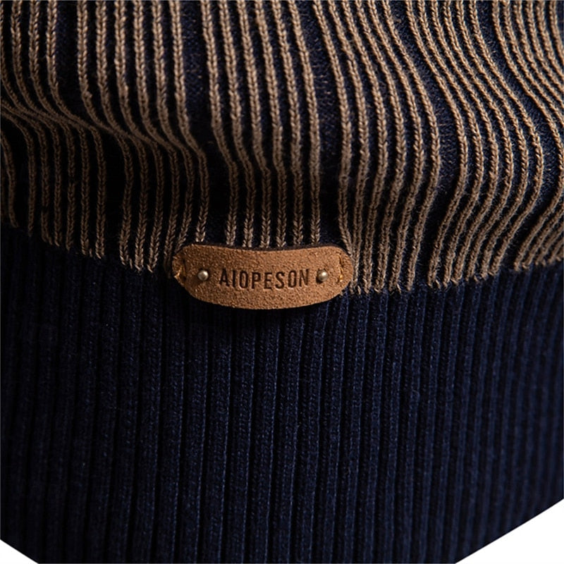 Men's ribbed mock neck sweater with a tailored, relaxed fit