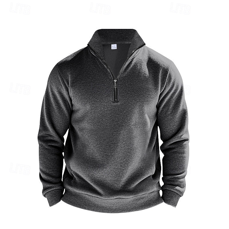 Men's dark gray quarter-zip pullover sweatshirt with stand collar