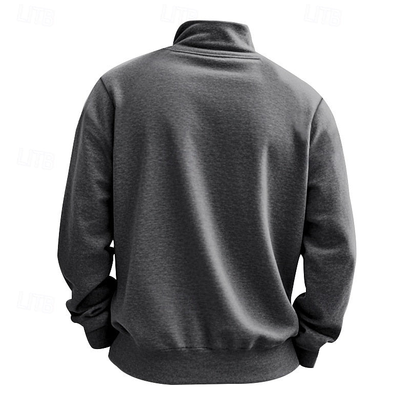 Men's dark gray quarter-zip pullover sweatshirt with stand collar