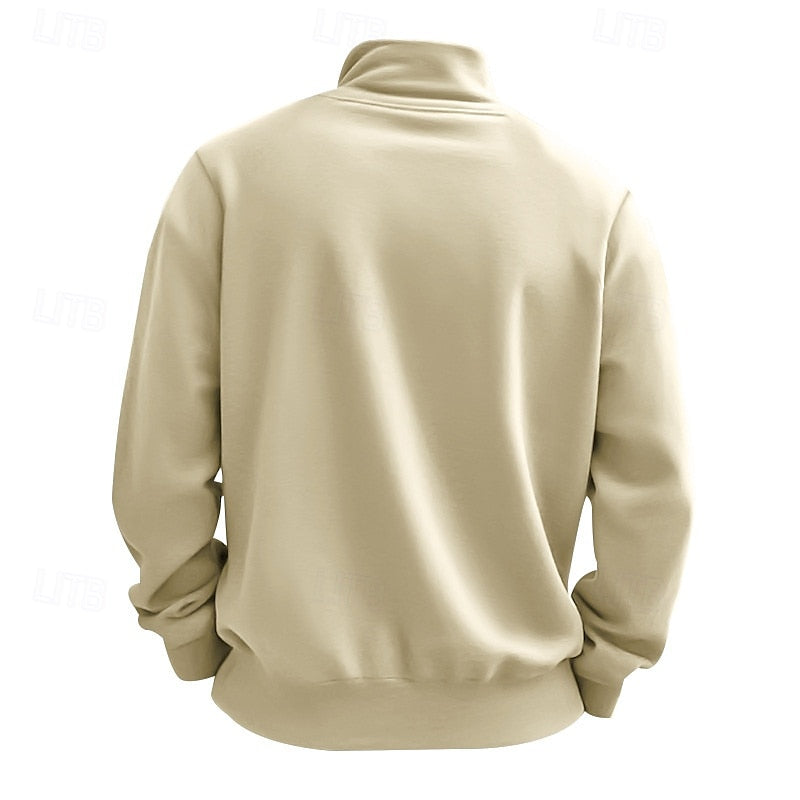 Men's white quarter-zip pullover sweatshirt with stand collar