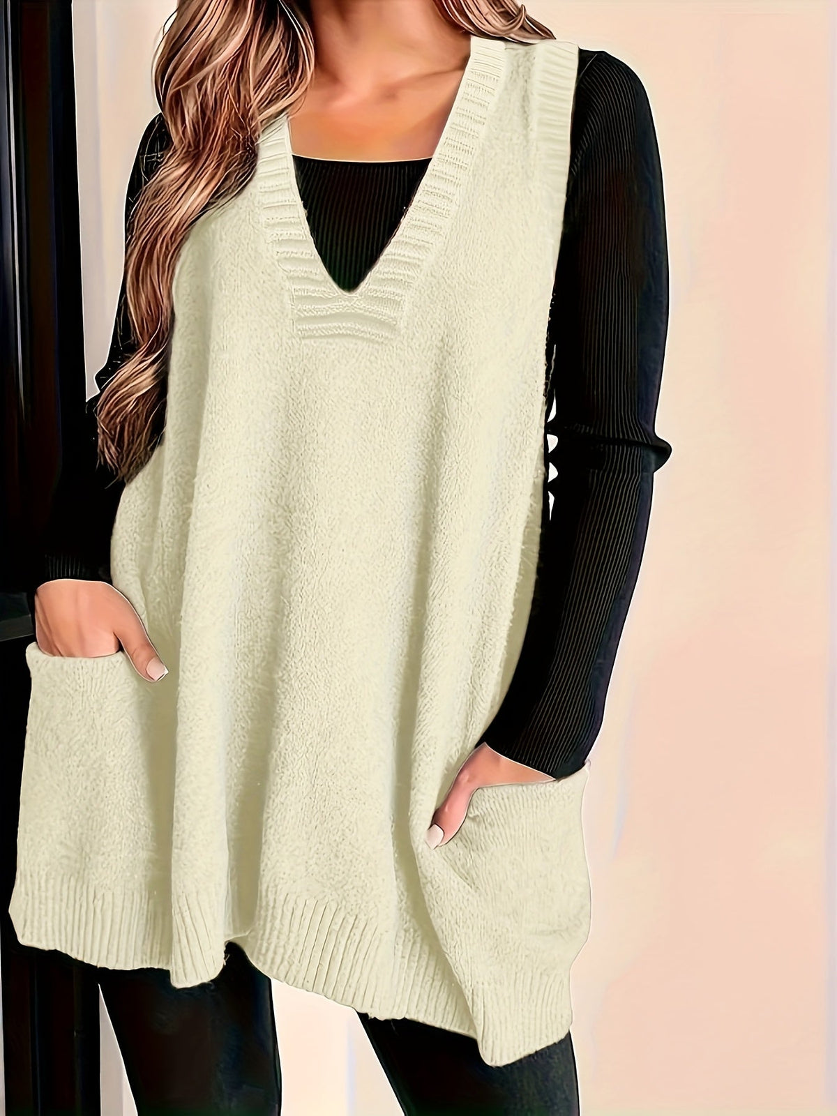 Women's white gray longline vest with soft ribbed edges