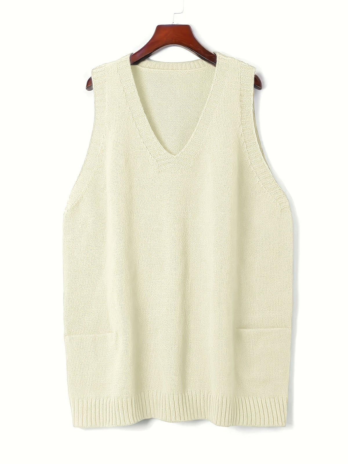 Women's white gray knit vest with roomy front pockets