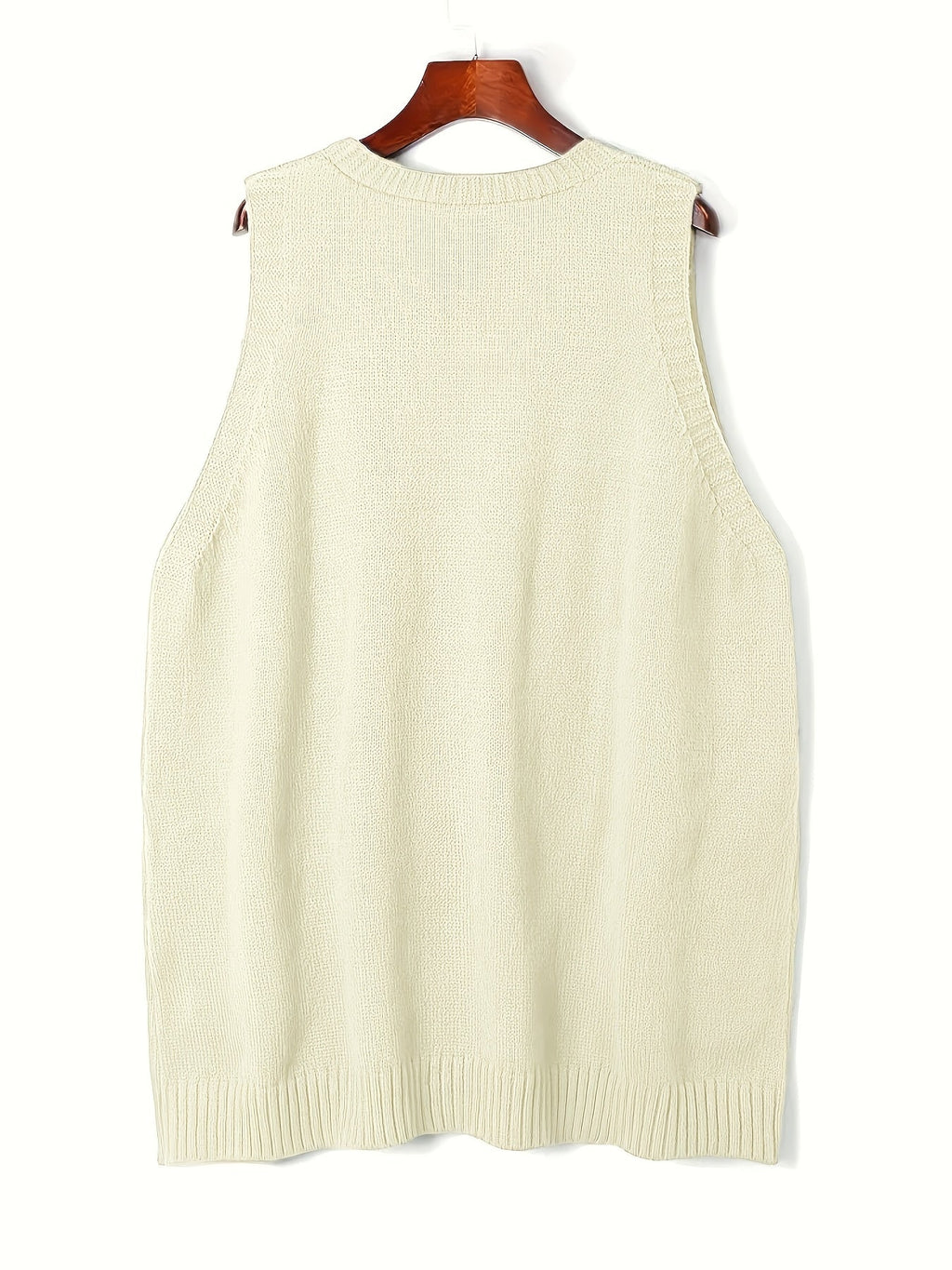 Women's white gray longline knit vest, back view
