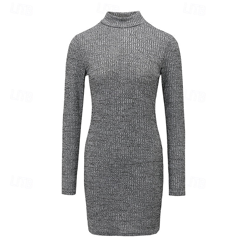 Women's ribbed turtleneck sweater dress with long sleeves