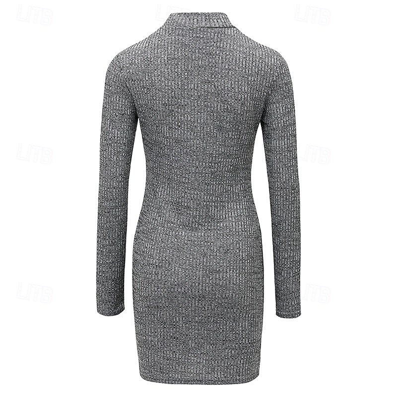 Women's ribbed turtleneck sweater dress with long sleeves