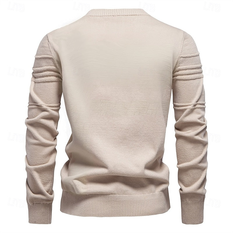 Men's green textured crewneck sweater, tailored fit