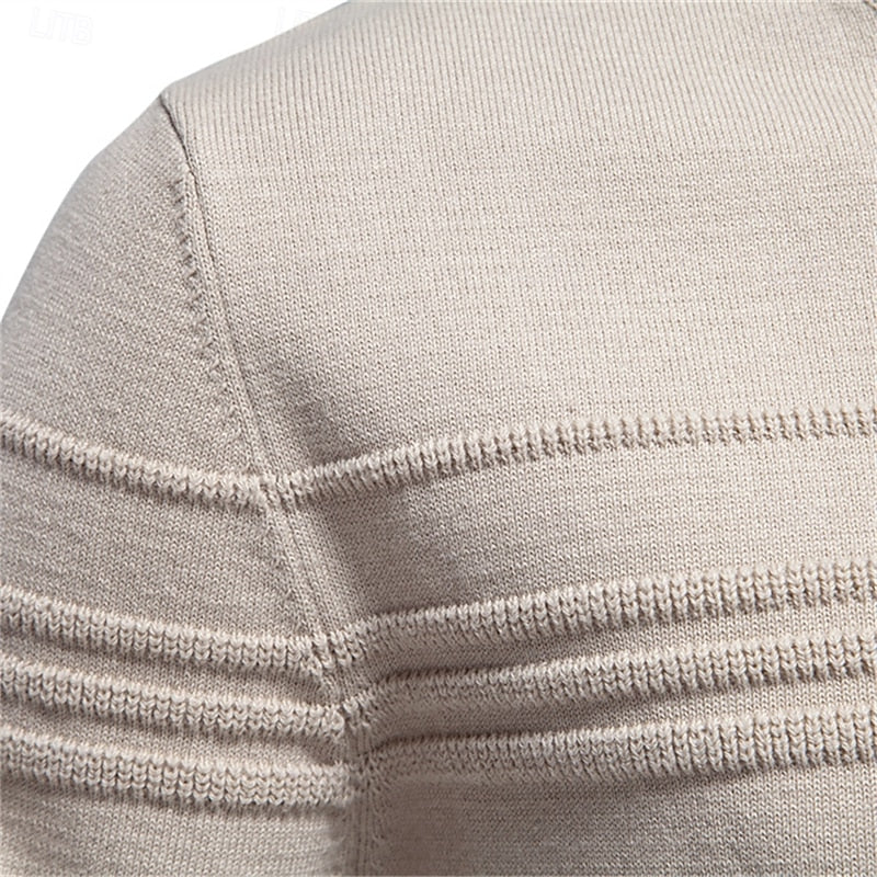 Men's blue textured crewneck sweater, tailored fit