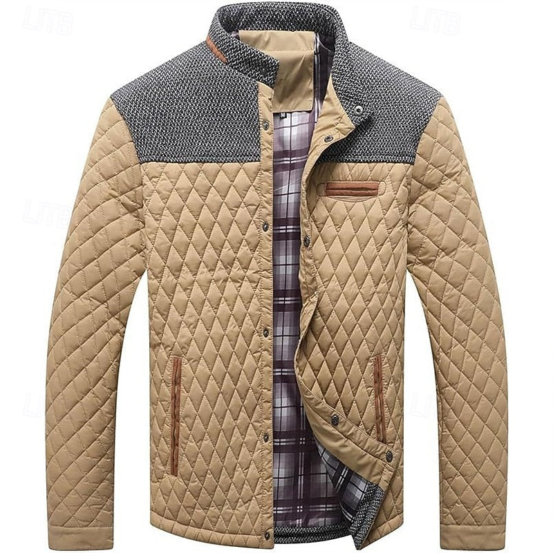 Men's quilted stand-collar jacket with button front and pockets