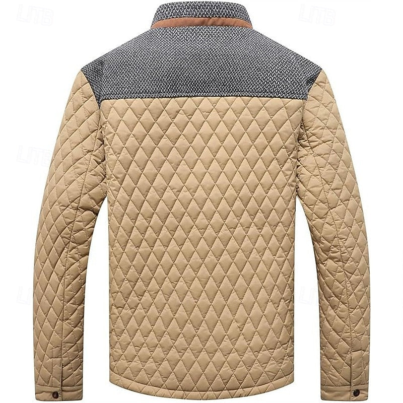 Men's quilted stand-collar jacket with button front and pockets