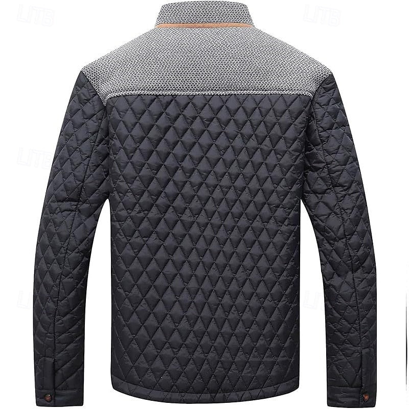 Men's quilted stand-collar jacket with button front and pockets