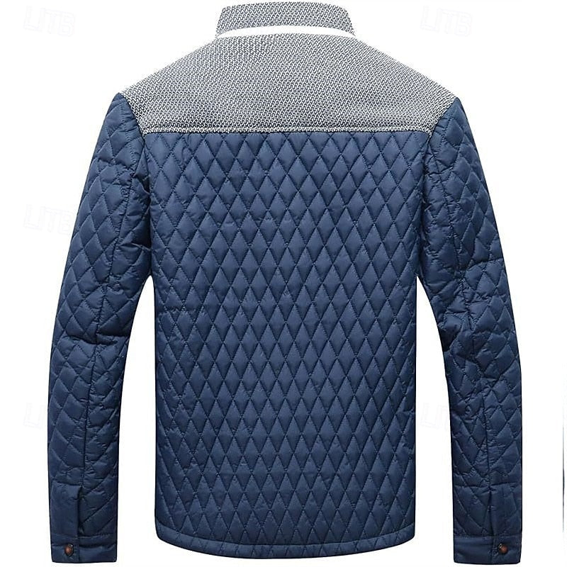 Men's quilted stand-collar jacket with button front and pockets