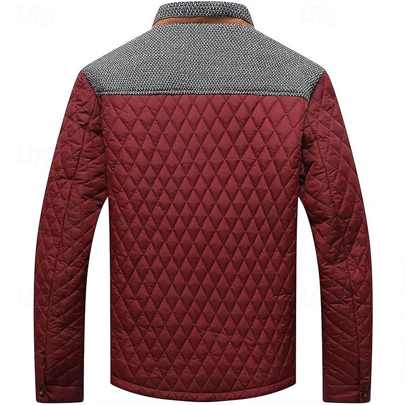 Men's quilted stand-collar jacket with button front and pockets