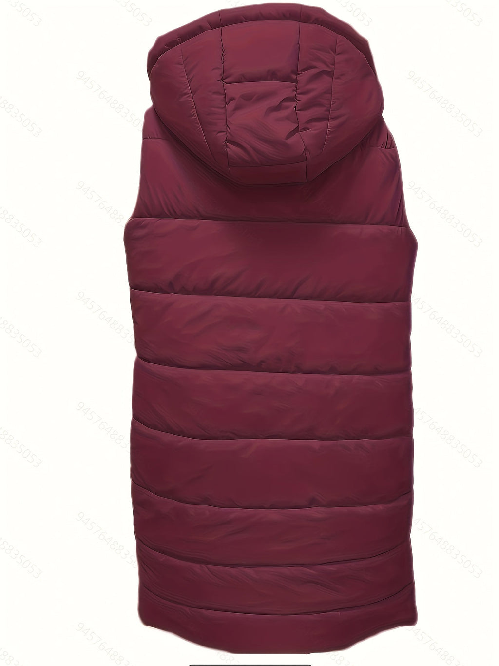 Women's burgundy longline hooded quilted puffer vest with pockets
