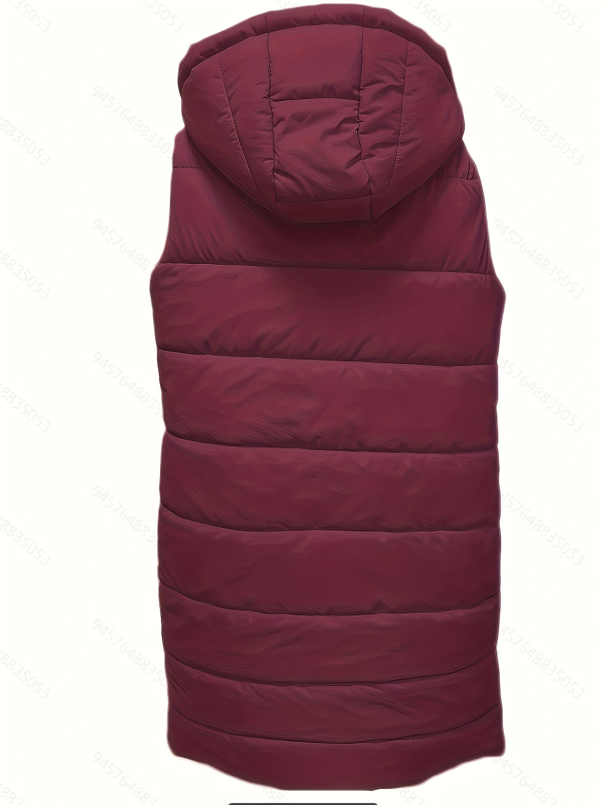 Women's burgundy longline hooded quilted puffer vest with pockets
