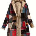 Women's multicolor patchwork print hooded jacket with front pockets