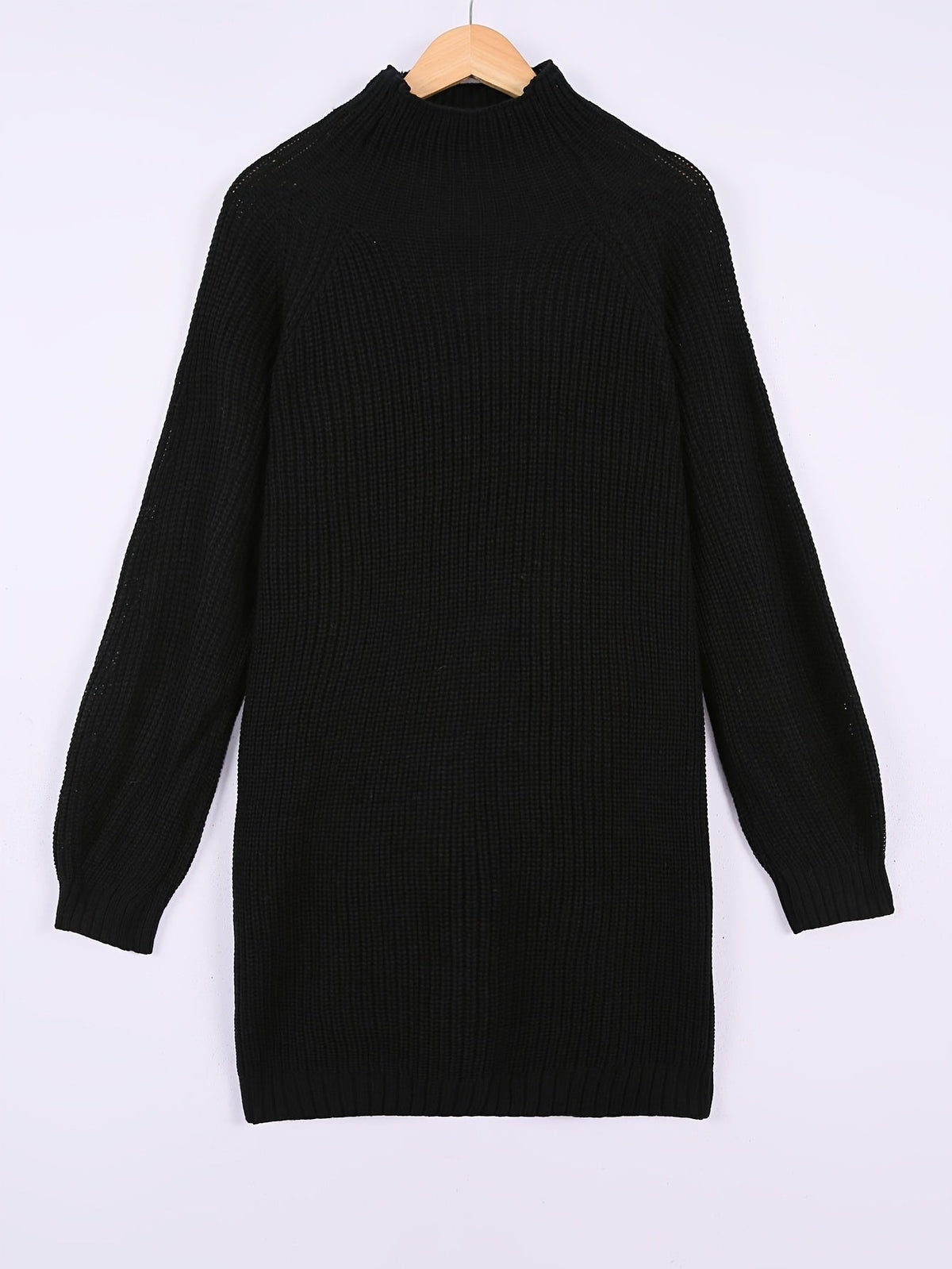 Women's ribbed half-turtleneck sweater dress with a relaxed, flowing fit